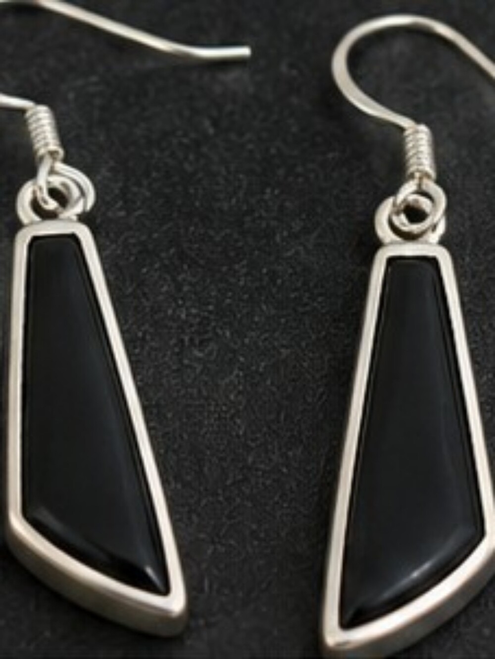 Vintage 925 Sterling Silver Genuine Black Onyx Dangle Earrings Minimalist - Picture 5 of 9